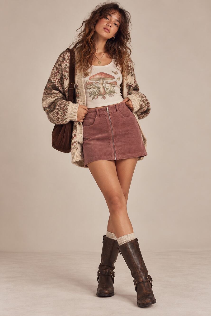 American Eagle Mauve Super High Rise Corduroy Zip Mini Skirt 6 Autumn Fall Y2K